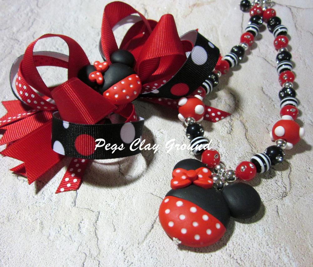 Minnie Mouse Inspired Necklace Bracelet Set
